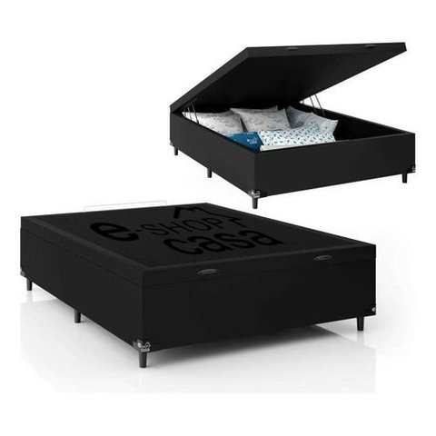 Cama Box Baú Base Casal Couro Cores 44x138x188 Cm Reforçada Cor Preto