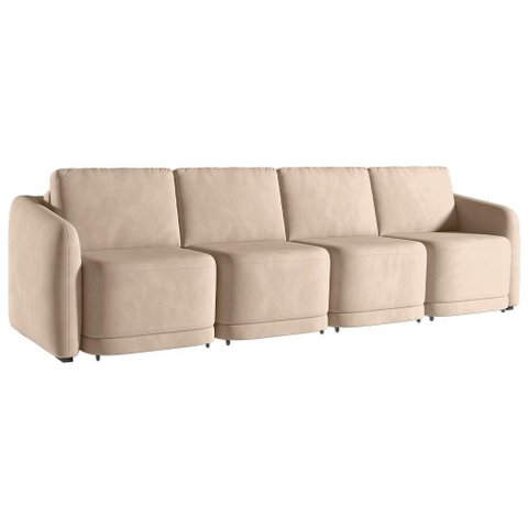 Sofá Cama para Sala de Estar 5 Lugares 436cm Montserrat K01 Veludo Bege - Lyam Decor