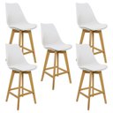 Ver imagem 1 de Kit 5 Banquetas Monty Leda Luisa Saarinen Alta Base Fixa Madeira