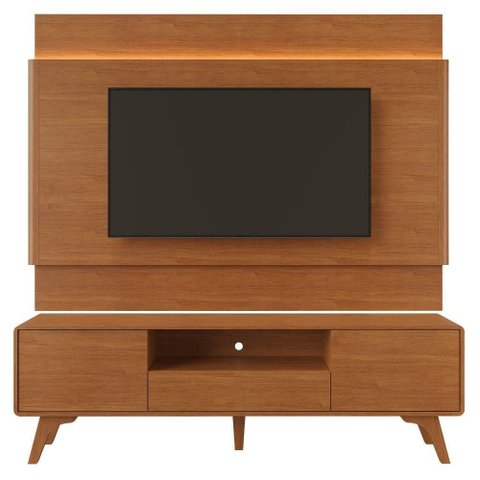 Painel e Rack Aros e Rack Ares para TV 65" 180cm MDF com Gaveta Naturalle Mavaular Móveis