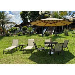 Kit Moveis Piscina Jogo de Mesa 4 Cadeiras Aluminio, 2 Espreguiçadeiras e Guarda Sol Ombrelone - 2