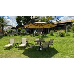 Kit Moveis Piscina Jogo de Mesa 4 Cadeiras Aluminio, 2 Espreguiçadeiras e Guarda Sol Ombrelone - 3