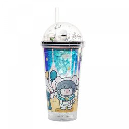 Copo Decorativo com Canudo e Luz Led Astronauta 460ml - 2