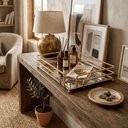 Ver imagem 5 de Bandeja Decorativa Espelhada Firenze Dourada 30x20cm Retangular Lavabo Aparador Escritório