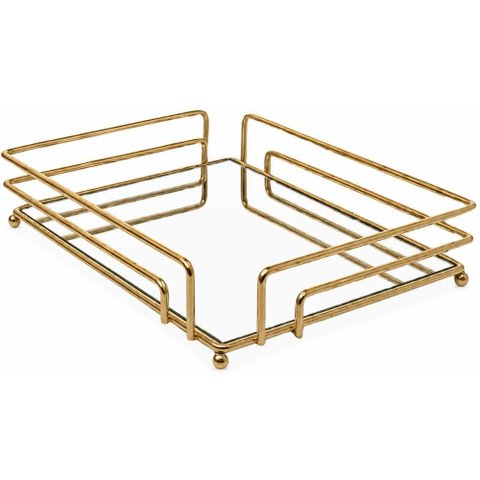 Bandeja Decorativa Espelhada Firenze Dourada 30x20cm Retangular Lavabo Aparador Escritório