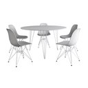 Ver imagem 2 de Mesa Jantar Redonda 110cm Branca Clips 3 Pés com 5 Cadeiras Eames Eiffel Brancas Ferro Branco