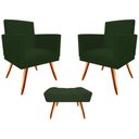 Ver imagem 1 de Kit 2 Poltronas Decorativa Bia + Puff Retangular Suede Verde Pés Madeira Mz Decor