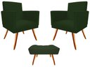 Ver imagem 1 de Kit 2 Poltronas Decorativa Bia + Puff Retangular Suede Verde Pés Madeira Mz Decor