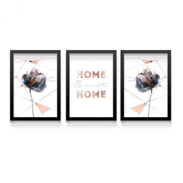 Conjunto 3 Quadros Decorativos Home Sweet Flores Los Quadros - 1
