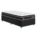 Ver imagem 1 de Cama Box Base Solteiro + Colchão Life D33 Pillow Top 88x188cm - Preto/Couro Preto - e-Shop Casa