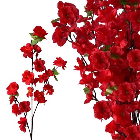 Kit com 20 Arranjos Floral Cerejeira Vermelha Artificial Luxo para Vasos e Sala