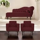 Ver imagem 2 de Kit Diva Recamier Diana 140cm Lado Esquerdo e 02 Poltronas Classic Suede Bordô - ADJ Decor