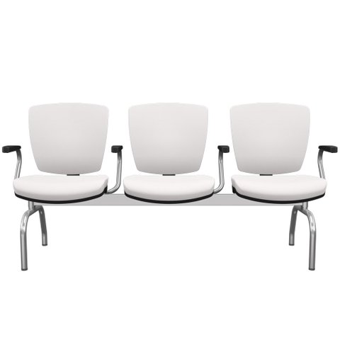 Cadeira Longarina 3 Lugares Aeroporto Recepção Cromado Baixa Flexi P03 Vinil Branco - lyam Lyam Deco