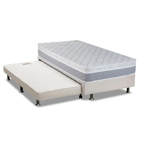 Cama Box C/ Auxiliar Solteiro: Colchão Luckspuma Conjunto 3 em 1 ( Box + Courano Nero Black Ortobom
