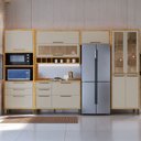 Ver imagem 1 de Armário de Cozinha com Balcão e Tampo 11 Portas 5 Gavetas Pérola 100% Mdf Vidro Reflecta Amêndoa/off
