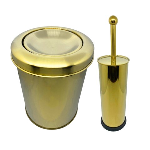 Kit Lixeira Dourada Aço Inox Basculante 5l e Escova Sanitária France Fineza