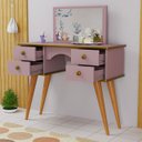 Ver imagem 2 de Penteadeira Infantil Iris com Espelho Verdadeiro 4 Gavetasem Mdf e Banqueta Almofadada com Opções de
