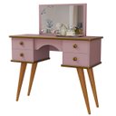 Ver imagem 4 de Penteadeira Infantil Iris com Espelho Verdadeiro 4 Gavetasem Mdf e Banqueta Almofadada com Opções de