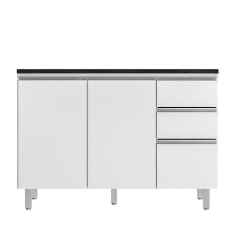 Balcao com Tampo 120 cm 3 Portas 2 Gavetas Evidence Branco Poliman