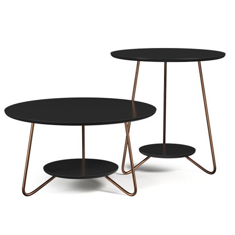 Conjunto 2 Mesa de Centro e Apoio Liz Sala Moderno - Preto