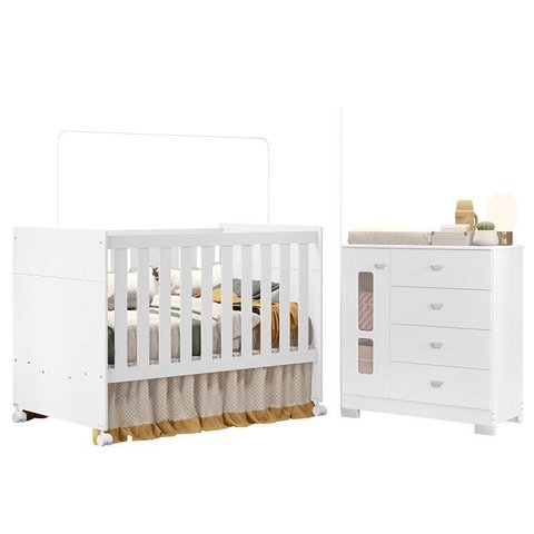 Berço Americano e Cômoda Infantil Katatau Branco Acetinado – Reller