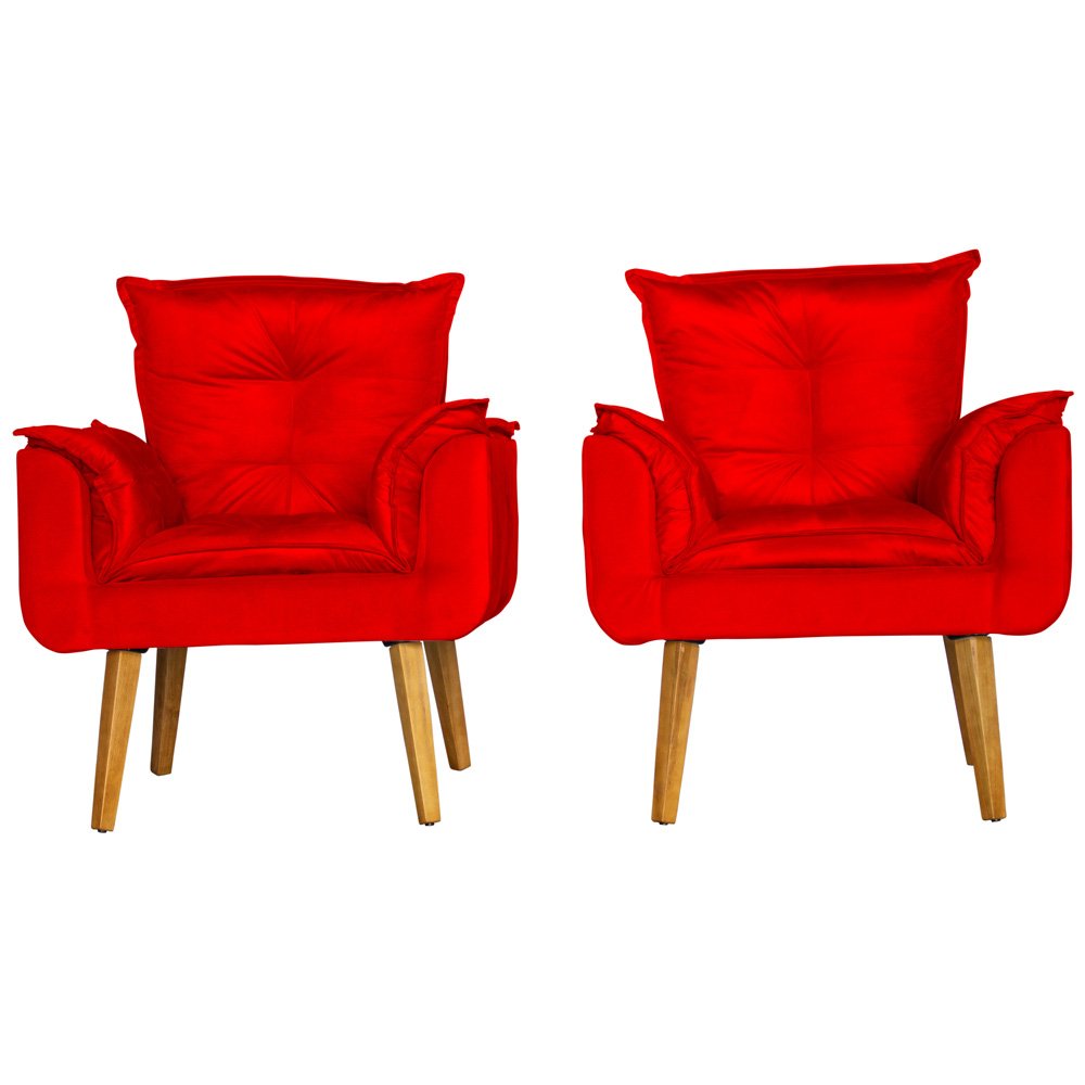 Kit 2 Poltronas para Sala Decorativa Opala Suede Vermelho Claro Lat Shop - 2