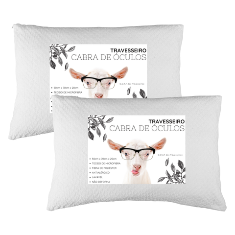 Kit 2 Travesseiros Cabra de Óculos Macio Confortável Antialérgico