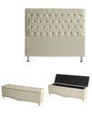 Ver imagem 1 de Kit Estrela Cabeceira de Cama Box e Calçadeira Baú Pés Palito Botão Cristal Casal 140 Cm Suede Porce