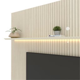 Home para TV Impressão Ripado 3D com LED Requinte 220 Off White - Gelius - 6