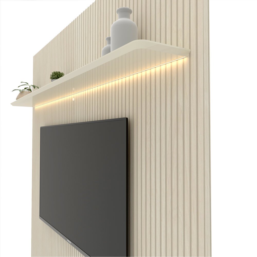 Home para TV Impressão Ripado 3D com LED Requinte 220 Off White - Gelius - 5