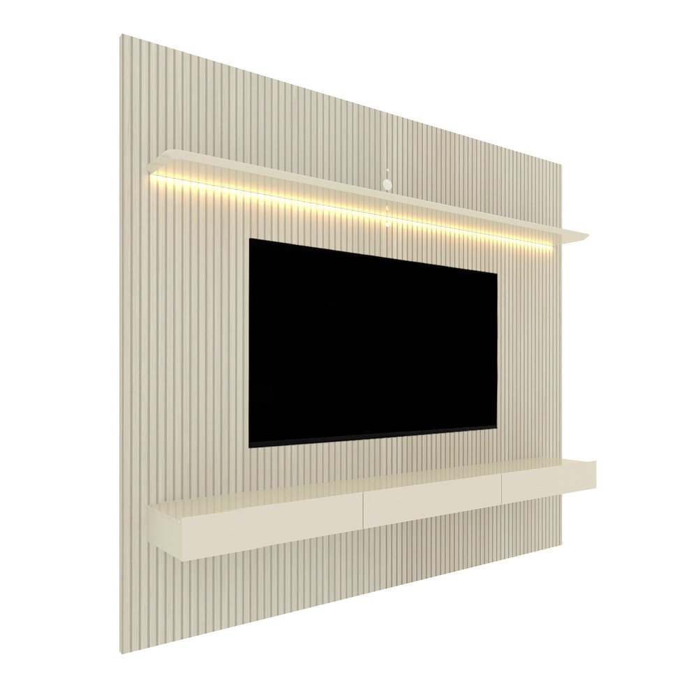 Home para TV Impressão Ripado 3D com LED Requinte 220 Off White - Gelius - 2