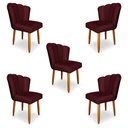 Ver imagem 1 de Kit 5 Cadeiras de Jantar Pétala Estofada Pés Palito Veludo Bordô - Montanaris Decor
