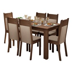 Conjunto Sala de Jantar Madesa Jaíne Mesa Tampo de Madeira com 6 Cadeiras Rustic/crema/pérola Cor:ru - 3
