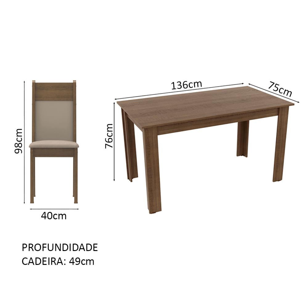 Conjunto Sala de Jantar Madesa Jaíne Mesa Tampo de Madeira com 6 Cadeiras Rustic/crema/pérola Cor:ru - 3