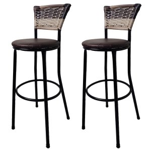 Kit 2 Banquetas Bistrô Aço Junco Sintético Degrade Assento Marrom