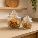 Ver imagem 3 de Jogo 2 Potes Baleiro Vidro Transparente Canelado Tampa Hermética 1400ml e 600ml - Tuut