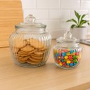 Ver imagem 2 de Jogo 2 Potes Baleiro Vidro Transparente Canelado Tampa Hermética 1400ml e 600ml - Tuut