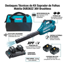 Ver imagem 3 de Soprador de Folhas Makita DUB362Z 36V Brushless com Bolsa 4 Baterias 5.0AH e Carregador