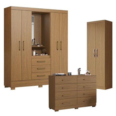 Guarda Roupa Solteiro Paris 2045150 com Armário Multiuso 2000192 e Cômoda 2014148 Atacama - Aramóvei