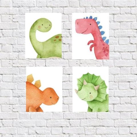 Kit 4 Placas Dinossauros Coloridos 18x27cm