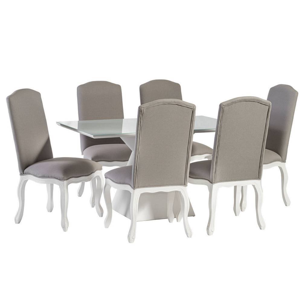 Conjunto Mesa Jantar Madeira Retangular 6 Cadeiras Tampo de Vidro