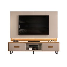 Bancada e Painel Madri 2 Gavetas Para TV até 75 Polegadas Griz/Carvalho Nobre DJ Móveis - 2