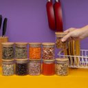 Ver imagem 6 de Kit 10 Potes de Vidro 200ml Tampa de Bambu Herméticos Redondos - Tüd