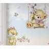 Papel de parede infantil ursinha no balanço floral M² PP41 - 2