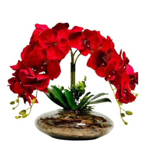 Arranjo Grande Vaso de Vidro 4 Flores Realista Orquídeas
