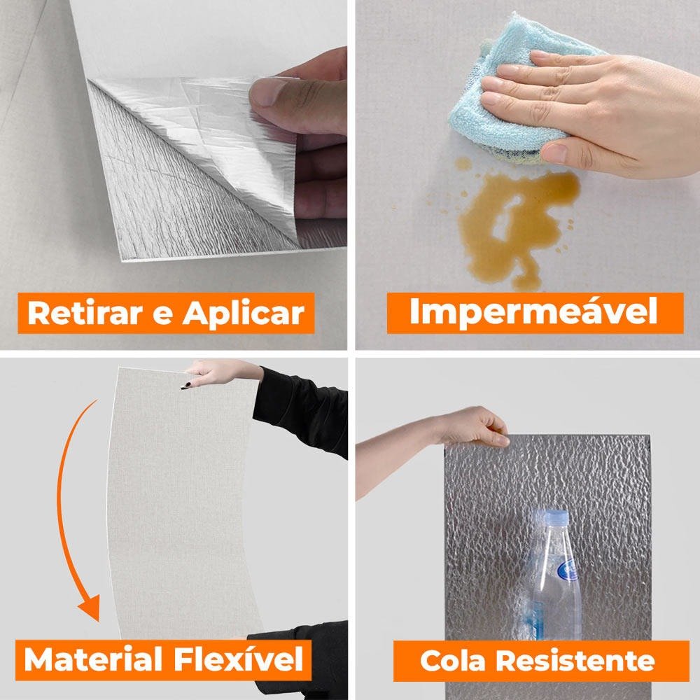 Kit 20 Unidades Placa Adesiva Flexível para Parede Linho Cinza Claro 30x60cm - 2