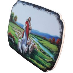 Quadro Mesa Colecionável Jesus Cristo Ovelhas Campo 20x14cm - 2