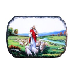 Quadro Mesa Colecionável Jesus Cristo Ovelhas Campo 20x14cm - 1