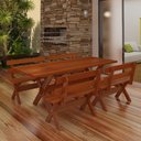 Ver imagem 5 de Conjunto Mesa Rústica 2m 4 Bancos e 2 Cadeiras Madeira Maciça Eucalipto:Cerejeira