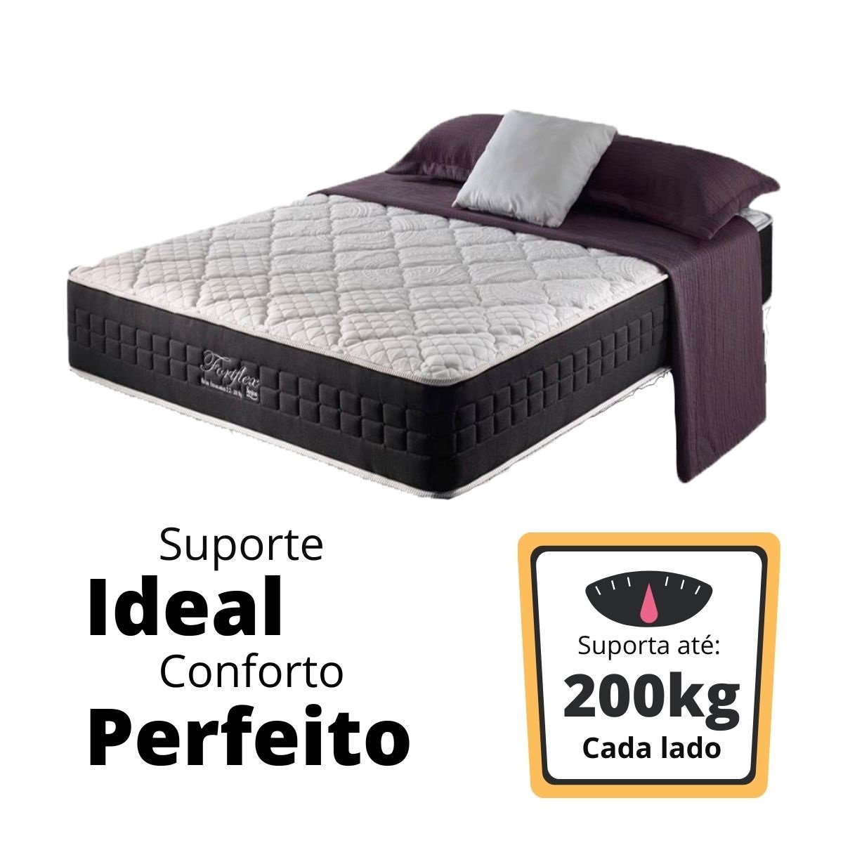 Colchão Fortflex 200kg por Pessoa - Tamanho Casal Molas Ensacadas Anjos + Cama Box com Baú Sintético - 2